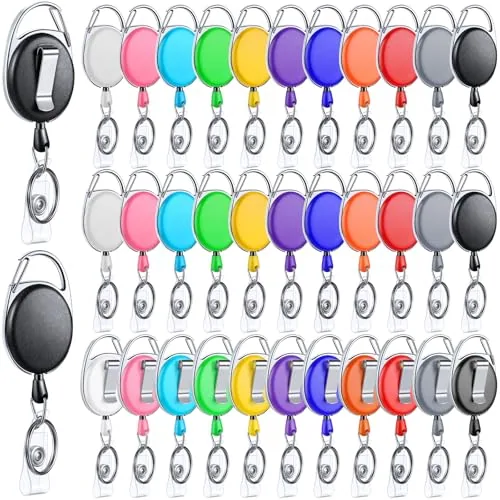 50 Piece Retractable Badge Reels Holders, Multicolour