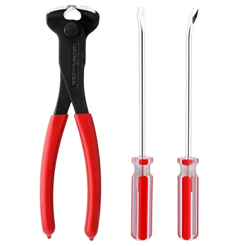 3 Piece Nail Puller Pliers Nail Remover Tool Set Include 7 in End, Red