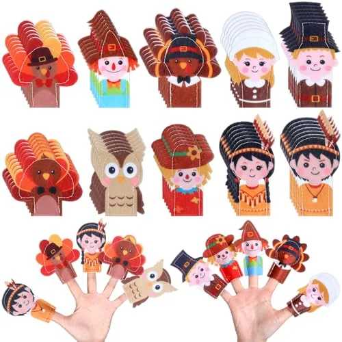 60 Piece Thanksgiving Religious Finger Puppets Set Felt Finger