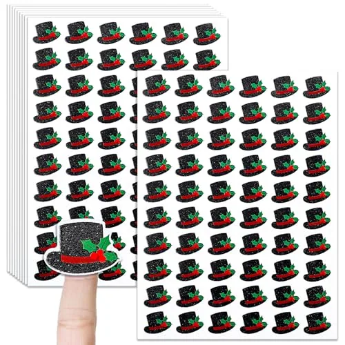600 Piece Self-Adhesive Tiny Glitter Top Hat Stickers Self Adhesive, Red