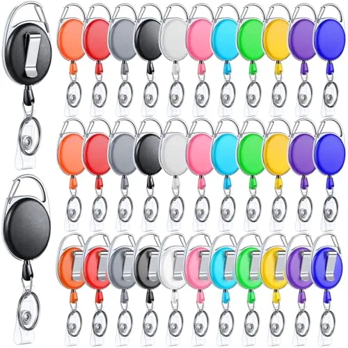 30 Piece Retractable Badge Reels Holders