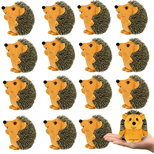 16 Piece Mini Hedgehog Stuffed Animal Bulk Plush Toy, Brown