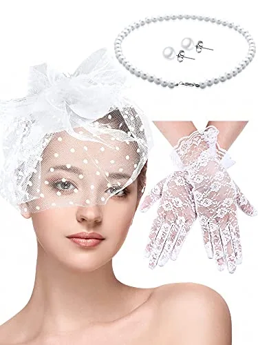 4 Piece Tea Party Fascinator Hat Set, White