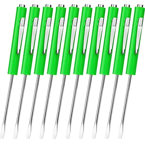 10 Piece Pocket Screwdriver Magnetic Mini Slotted Flathead, Green