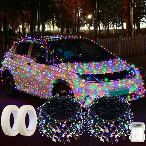 Christmas Car Multicolor Lights 197ft 600 LED Battery, Multicolour