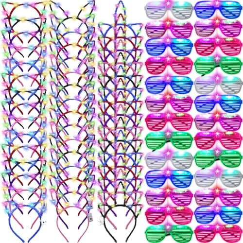 15 Piece LED Light up Glasses 15 pcs Cat LED Cute Headband Cat, Multicolour