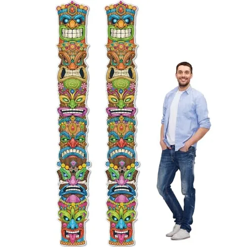 2 Piece Tiki Party Supplies Hawaiian Luau Party Decoration, Multicolour