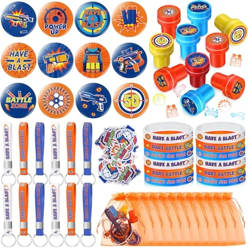 110 Piece Dart Battle Party Favors Supplies Battle Theme Stickers, Multicolour