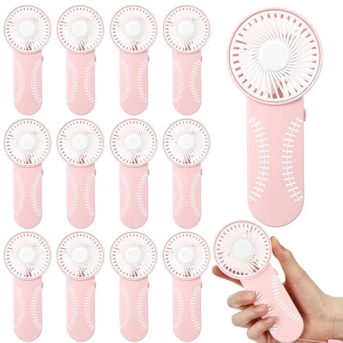 12 Piece Mini Softball Fans Handheld Portable, Pink