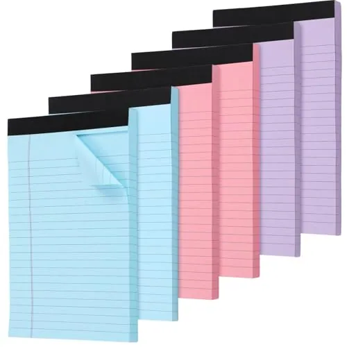 6 Piece Legal Pads 5 x 8 College Ruled Colored Notepad 600 Sheets, Blue