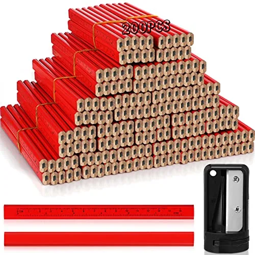 200 Piece Flat Construction Pencils, Red