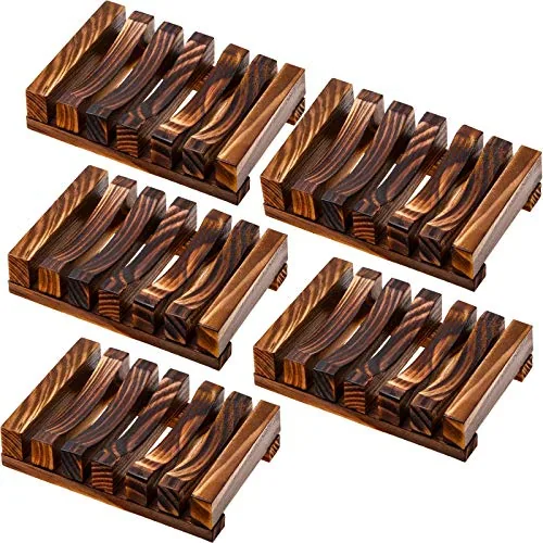 5 Piece Wooden Soap Dish Holder Tray Wood Bar Soap Holder Tray