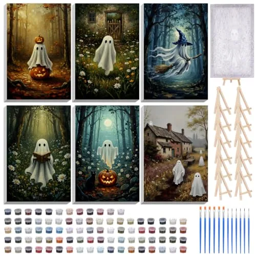 6 Piece Ghost DIY Paint by Number Kits, Multicolour