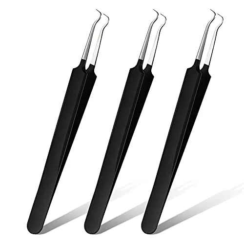 3 Piece Blackhead Tweezers Stainless Steel Tip Tool, Black