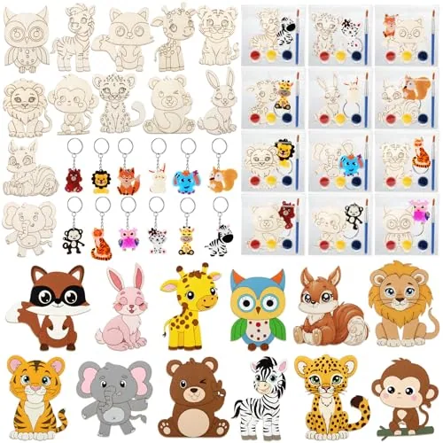 24 Piece Jungle Safari Party Favors Wood Painting Craft Kits