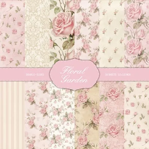 Folding 30 Sheets Scrapbook Paper Supplies Junk Journal 12x12, Pink