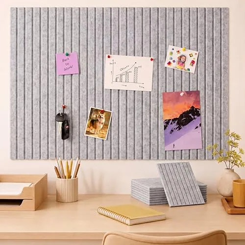 12 Piece 48 in x 36 in Large Cork Board Alternative Felt Bulletin, Grey