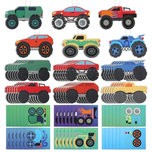36 Piece Monster Truck Wood Cutouts Stickers Crafts DIY Monster, Multicolour