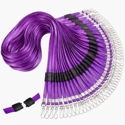 200 Piece Breakaway Badge Lanyards Bulk, Purple