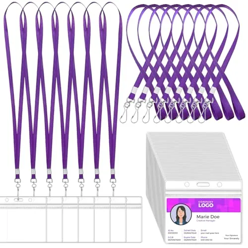 50 Piece Name Tag Lanyards Bulk, Purple