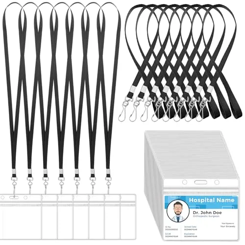 50 Piece Name Tag Lanyards Bulk, Black