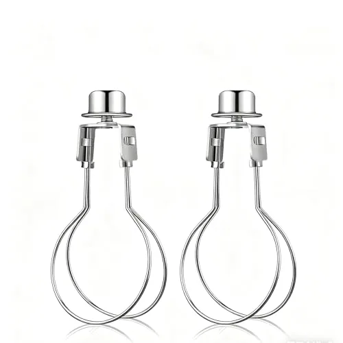 2 Piece Bulb Lamp Shade Light Bulb Clip Adapter Includes Finial, Silver
