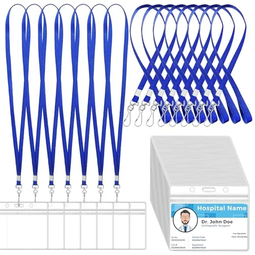 50 Piece Name Tag Lanyards Bulk, Blue