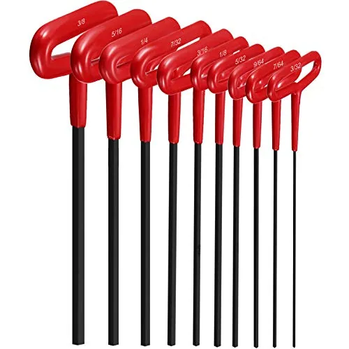 10 Piece T-Handle Allen Hex Key Wrench Set 9 Inch 3/32-3/8, Red