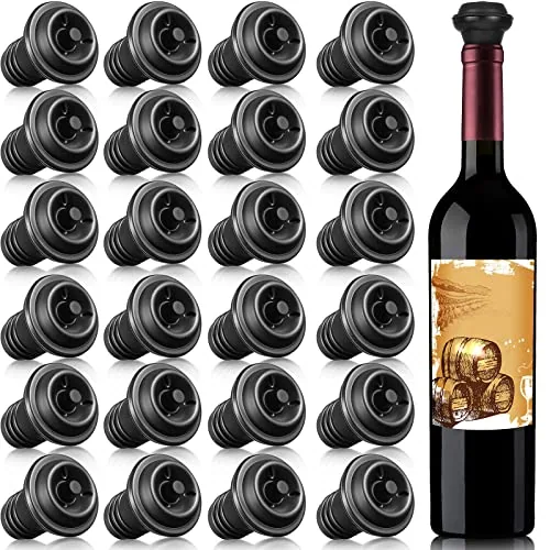 24 Piece Silicone Wine Stoppers Vacuum Seal Reusable, Black