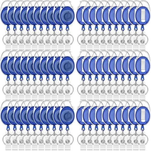 50 Piece Retractable Badge Reels Holders, Blue