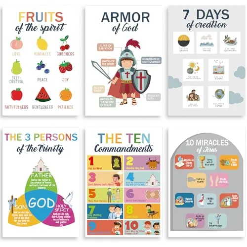 6 Piece Sunday School Posters Decorations, Multicolour