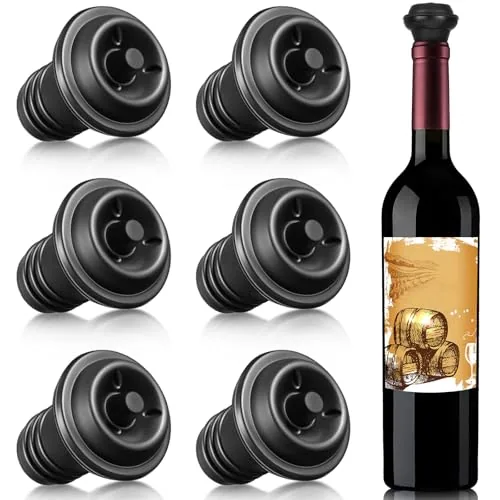 6 Piece Silicone Wine Stoppers Vacuum Seal Reusable, Black
