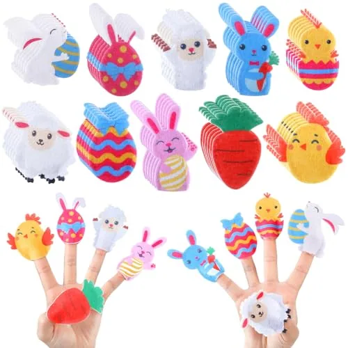 60 Piece Easter Finger Puppets Set Felt Finger Puppet Toys, Multicolour