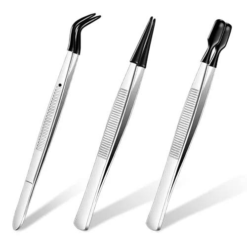 3 Piece Rubber Tipped Tweezers, Black