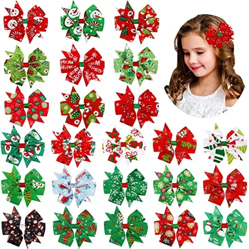 24 Piece Christmas Hair Bows Clips Snowflake Hair Accessories 3, Multicolour