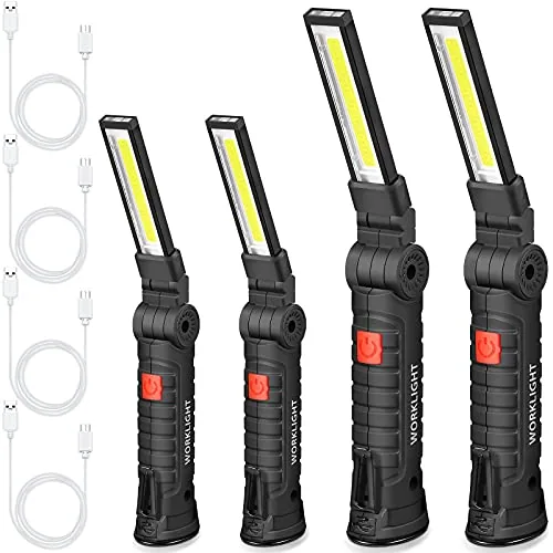 4 Piece Magnetic LED Work Light Cob Rechargeable Work Flashlight, Black