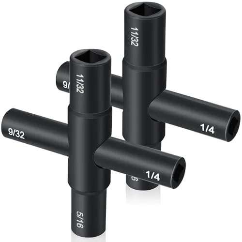 2 Piece 4 Way Sillcock Water Key 1/4 in 9/32 in 5/16 in 11/32 in, Black