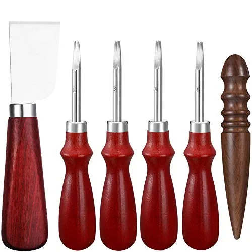 6 Piece Leather Craft Tool Set - Includes 4 Edge Beveler, Natural