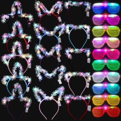 20 Piece Glow in the Dark Party Supply 5 Colors Light up Glasses